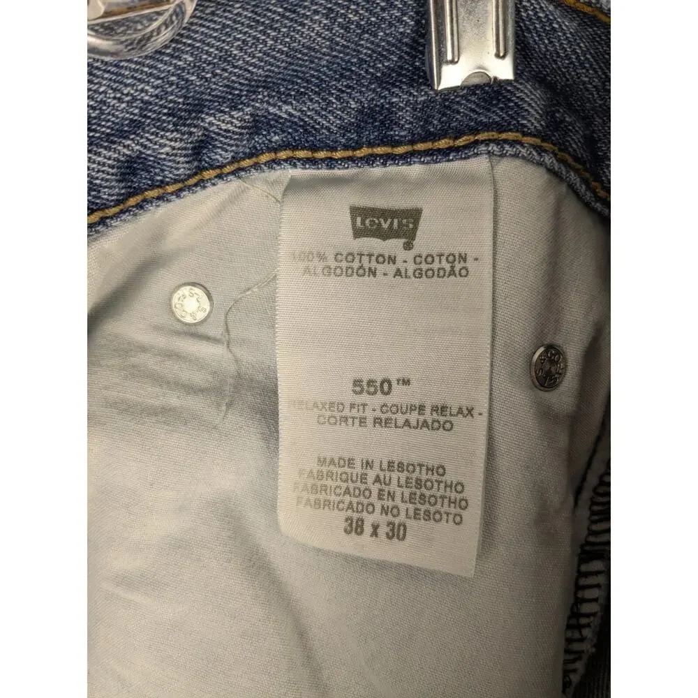 Levis 550 Jeans Relaxed Fit 36x31 Blue Tapered Denim Y2K Distressed Medium Wash